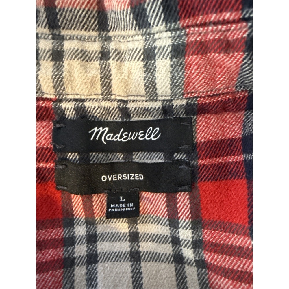 Madewell Oversized Ex-Boyfriend Button Front Flannel Shirt Top Size L Red Plaid - Picture 6 of 7